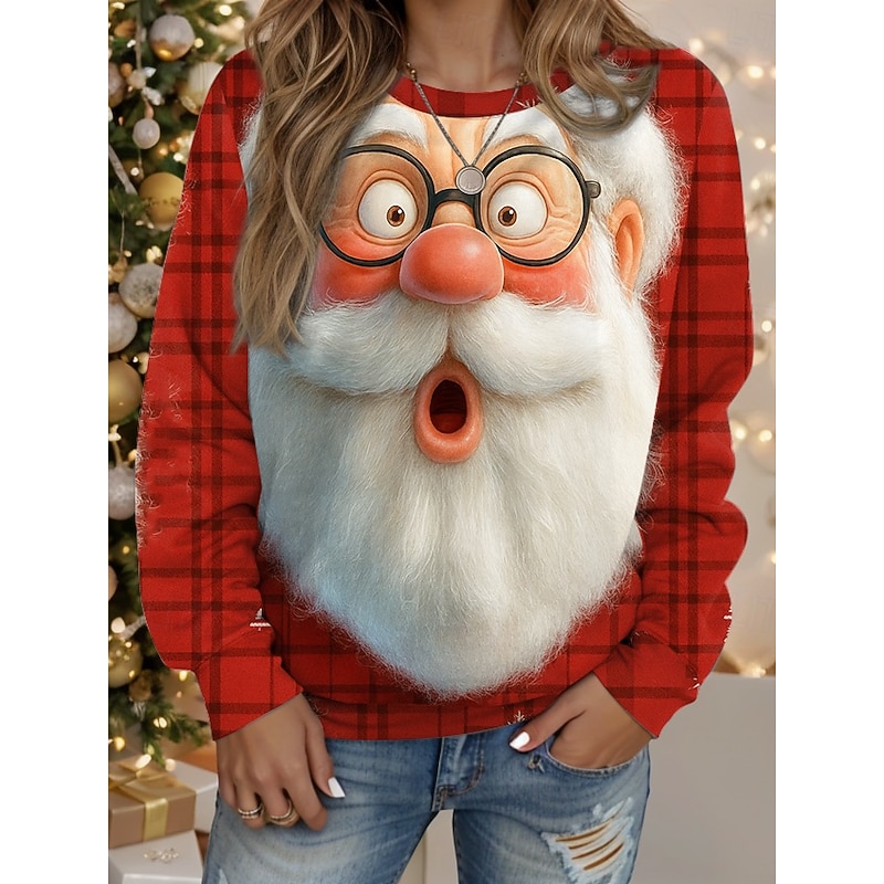 Women's Pullover Sweatshirt Graphic Santa Claus Casual Long Sleeve Crew Neck Regular Tops Street Casual Holiday Print Black Wine Red Spring Fall Winter