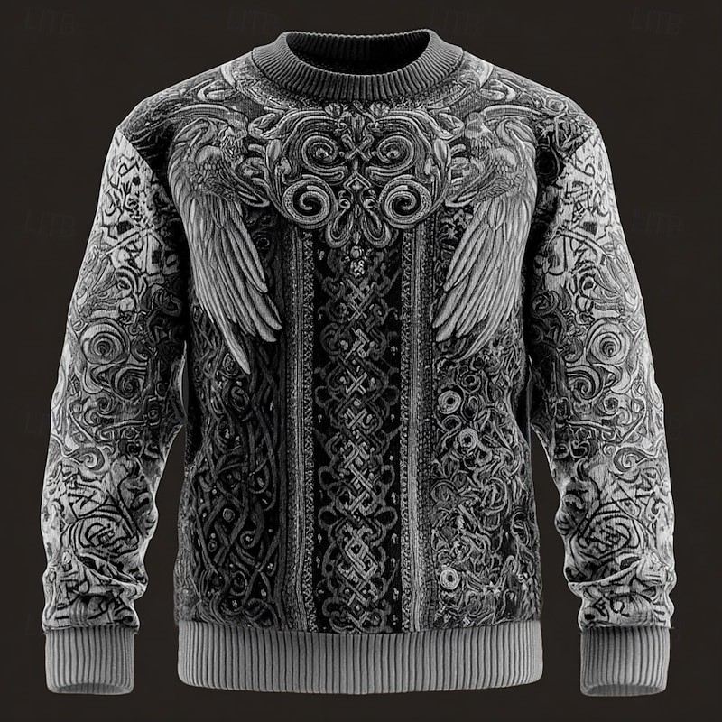 Men's Viking Pullover Sweater Jumper Knitwear Crewneck Retro Vintage Casual Vacation Daily 3D Print Knitting Keep Warm Long Sleeve Spring Fall Winter Blue Brown Green4