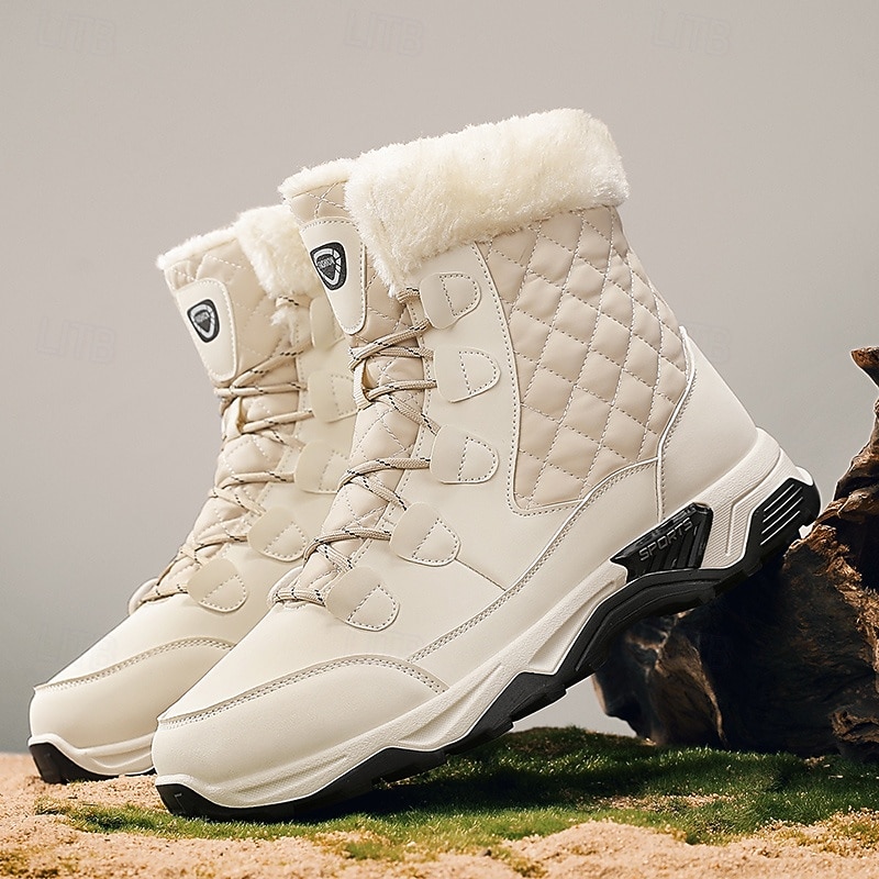 Men's Waterproof Quilted Ankle Snow Boots with Fur Collar, Warm Winter Outdoor Casual Walking Shoes