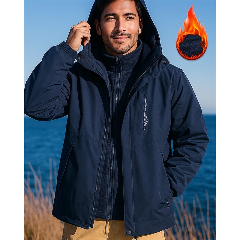 Men's Hiking Jacket Fleece Jacket 3 in 1 Jacket Winter Outdoor Patchwork Waterproof Windproof Top Red Royal Blue Blue Dark Blue Coffee