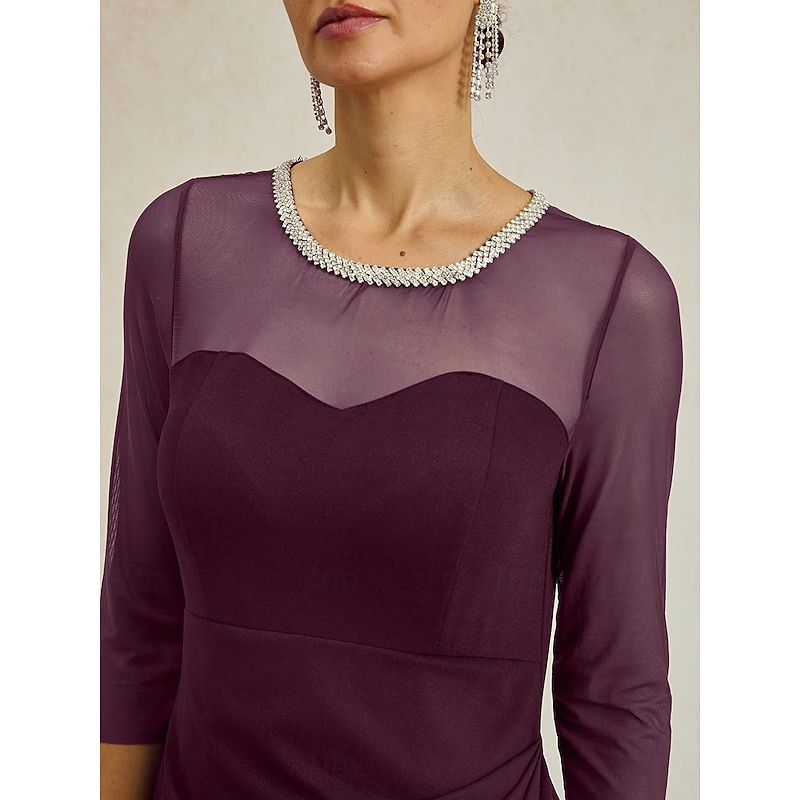 Women's Maxi Dress Sheath Dress Elegant Party Formal Solid Color 3/4 Length Sleeve Crew Neck Wine Summer Spring Fall2