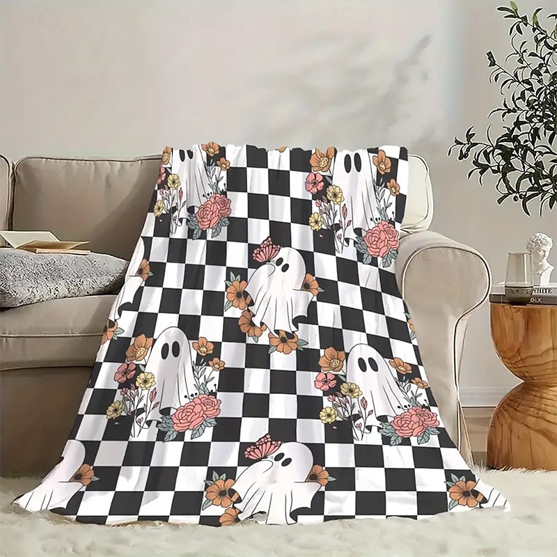 Halloween Fleece Throw Blanket for Couch Ghost Plaid 3D Dark Punk Gothic Style Party Sofa Bed Decorative Warm Blanket Home Decor4