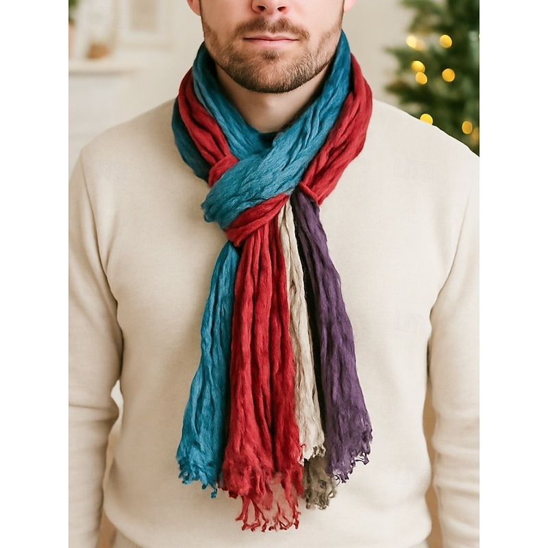 Men's Multicolor Pleated Scarf - Soft & Stylish, Perfect for Winter Fashion & Christmas Gifts2