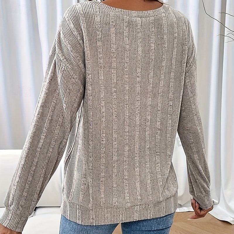 Women's Sweater Pullover Streetwear Casual Solid Color Crew Neck Patchwork Knitted Long Sleeve Regular Tops Knit Daily Holiday Going out Khaki Fall Winter3