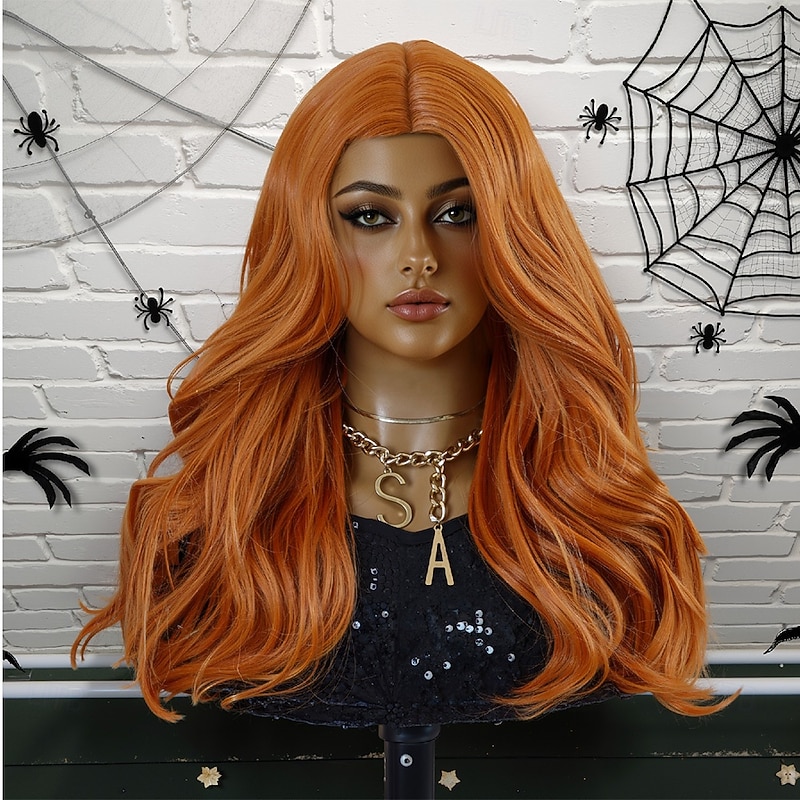 Synthetic Wig Curly Wavy Middle Part Layered Haircut Wig 20 inch Orange / White / Blue Synthetic Hair 20 inch Women's Soft Comfy Orange2