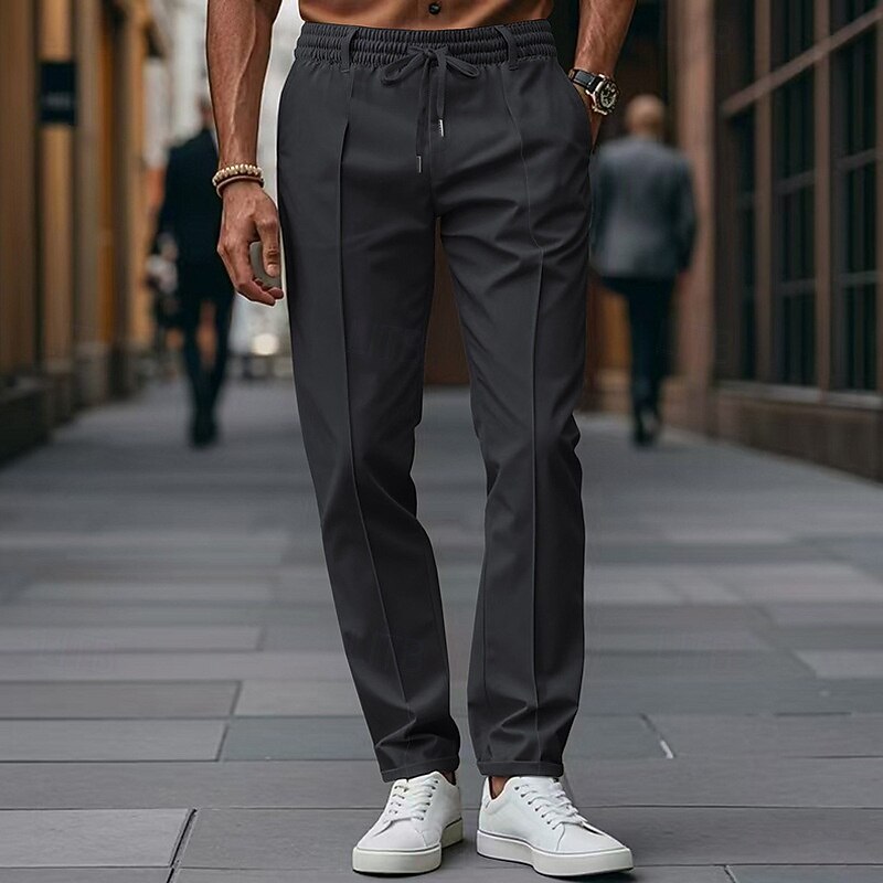 Men's Trousers Dress Pants Slacks Casual Pants Pleated Pants Drawstring Elastic Waist Plain Comfort Full Length Party Business Daily Fashion Streetwear Black Brown Inelastic3