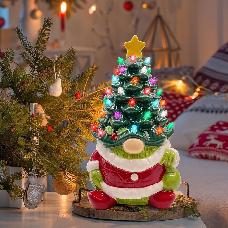 Christmas Resin Dwarf Christmas Tree LED Small Leaf Light Indoor Bedroom Study Dining Room Desktop Decorative Light Pendant Light Prop AAA Battery Box 8.6 * 4.7Inch4