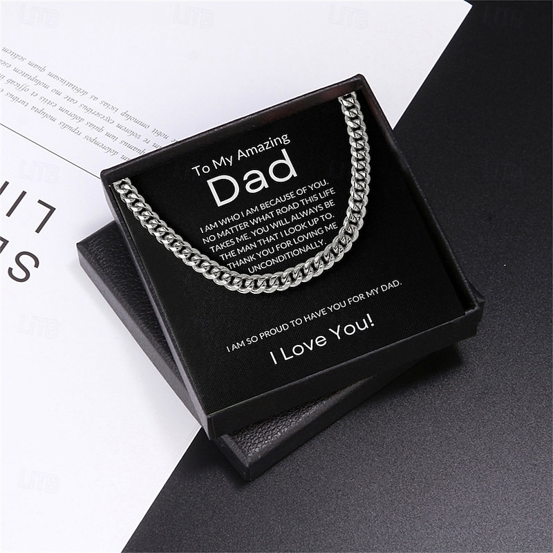 To My Dad Cuban Link Chain Necklace, Christmas Gift for Father with Message Card Box, Birthday Present, Fathers Day Jewelry Gift from Son or Daughter3