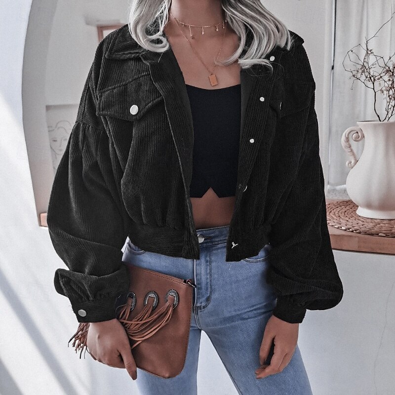 Women's Jacket Casual Jacket Comfortable Pocket Buttons Casual Plain Vacation Street Daily Wear Going out Short Turndown Regular Fit Long Sleeve Outerwear Light Blue Black Wine Fall Winter3