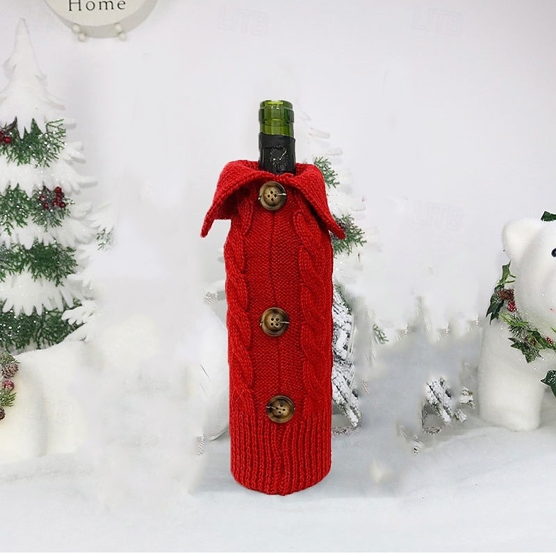 Christmas Wine Bottle Bag Knitted Red Wine Bottle Cover Decorative Holder For Holiday Party Supplies Home Decoration Christmas Ornament Gift Wrapping Accessories2