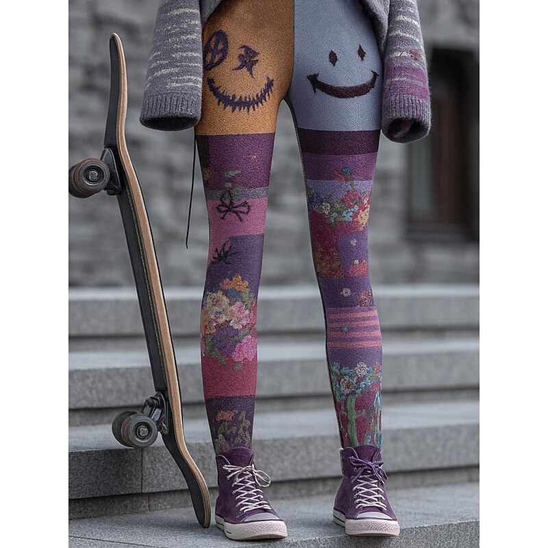 Women's Leggings Vacation Vintage Ethnic Style Full Length High WaistPantsHalloween Graphic Monster 3D Print Quick Dry Breathability Soft Stretchy Formal Outdoor Vacation Violet Grey Orange Fall Slim2