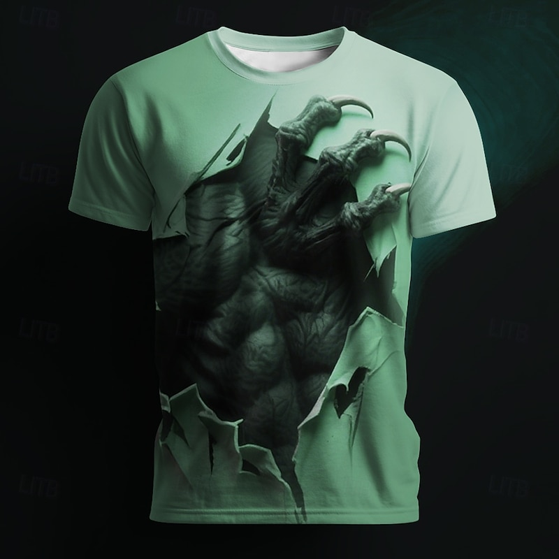 Halloween Men's Optical Illusion 3D Claw Marks T Shirt Short Sleeve T shirt 3D Print Crew Neck Shirt Exaggerated Designer Horror Party Street Holiday Yellow Blue Green Summer Spring All Seasons