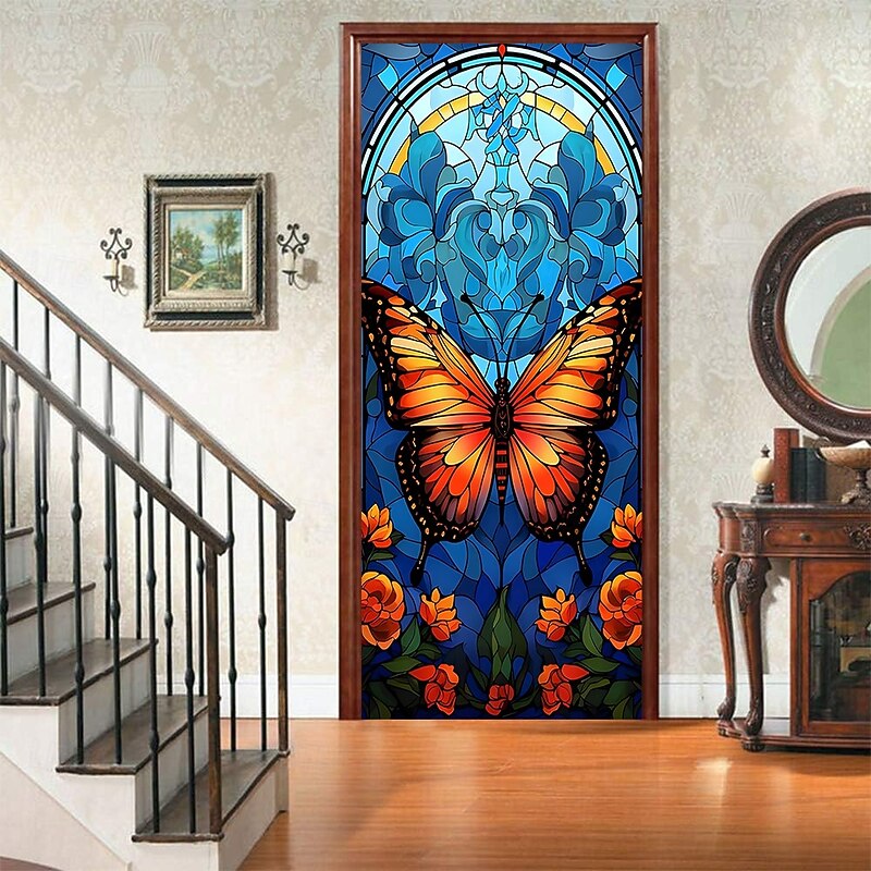 Posters Door Cover Outdoor Banners Butterfly Stained Glass Aesthetic Mystic Bedroom Living Room Dorm College Dorm Guys Man Cave Frat Bedroom Home Decor3