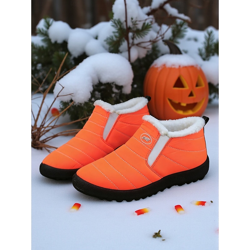 Women's Orange Waterproof Snow Boots with Warm Plush Lining, Lightweight Slip-On Winter Shoes for Outdoor Cold Weather & Halloween Style2