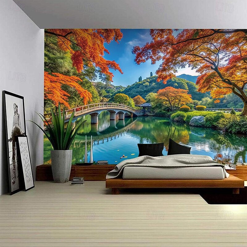 Tapestry Blanket Wall Hangings Landscape Nature Bridge Lake 3D Bedroom Living Room Dorm Teens Room College Dorm Guys Man Cave Frat Bedroom Home Decor2