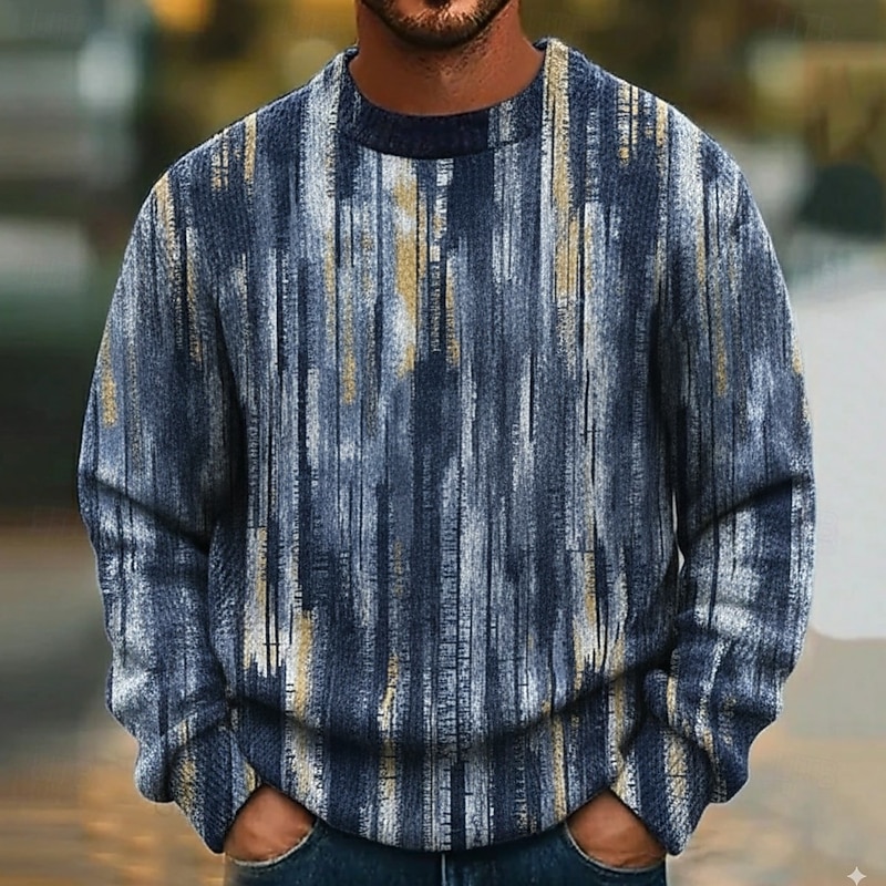 Men's Color Block Pullover Sweater Jumper Knitwear Crewneck Retro Vintage Casual Vacation Daily 3D Print Knitting Keep Warm Long Sleeve Fall Winter Blue Multi Color Grey2