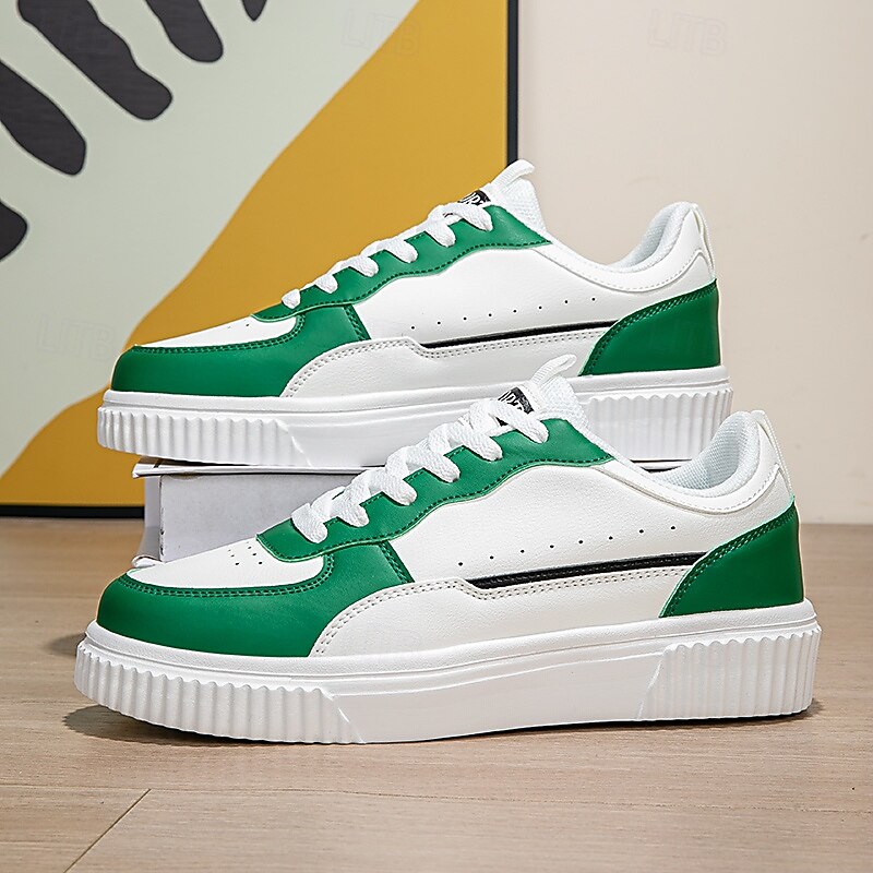 Men's White and Green Casual Sneakers – Classic Low Top Lace-Up Sport Shoes for Walking, College and Everyday Wear2