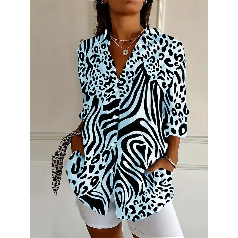 Women's Shirt Blouse Graphic Daily Stylish Retro Vintage 3/4 Length Sleeve Shirt Collar Regular Tops Daily Holiday Going out Buttons Black Blue Purple Spring Fall Winter Spring, Fall, Winter, Summer4