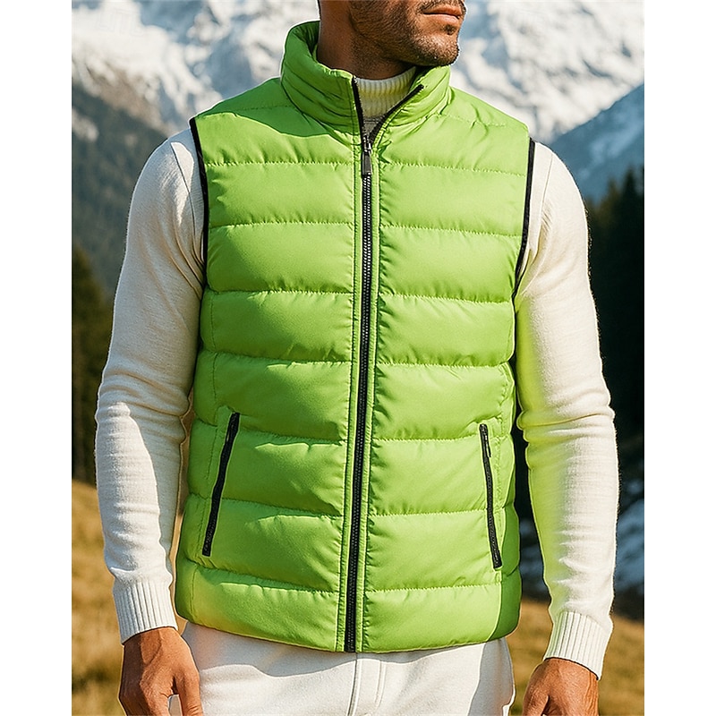 Men's Hiking Vest Puffer Vest Sleeveless Vest Outdoor Thermal Warm Lightweight Winter Zipper Polyester Black Army Green Burgundy Hunting Fishing Climbing3