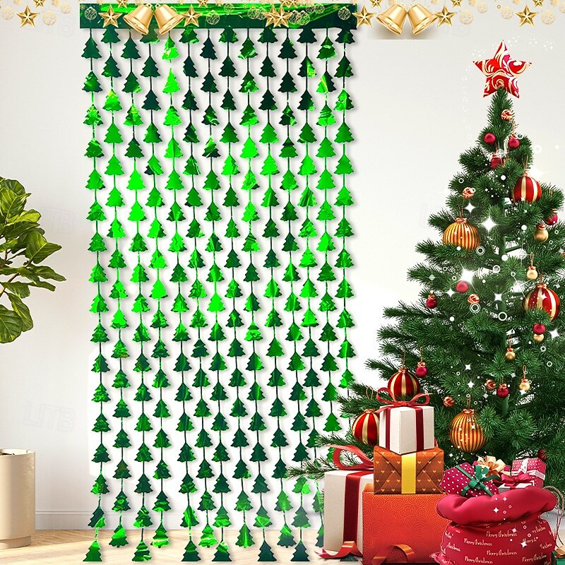 Christmas Tinsel Foil Fringe Curtain - Shiny Rain Curtain for Holiday Party Decoration, Sparkling Christmas Tree Backdrop