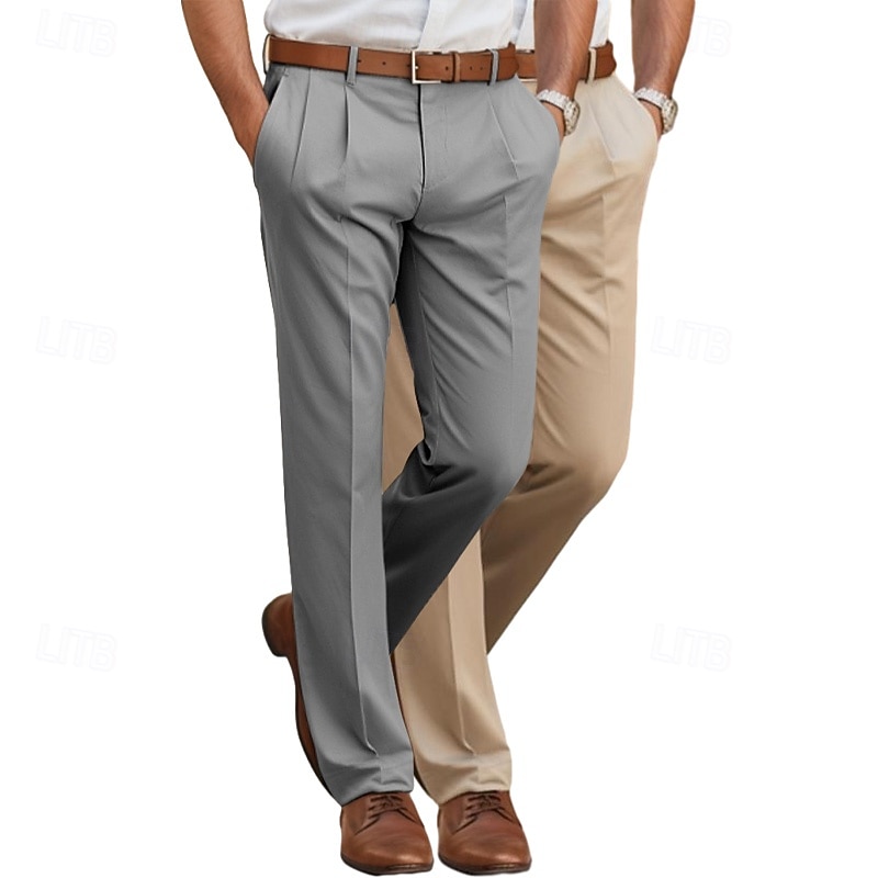 Men's Trousers Dress Pants Casual Pants Pleated Pants Suit Pants Front Pocket Straight Leg Plain Comfort Full Length Wedding Business Casual Fashion Classic Brown+Black Navy Blue+Brown Micro-elastic2