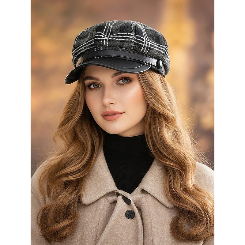 Women's Plaid Newsboy Cap with PU Leather Visor, Vintage Gatsby Baker Boy Hat in Multiple Colors, Stylish Christmas Party Accessory and Winter Gift4