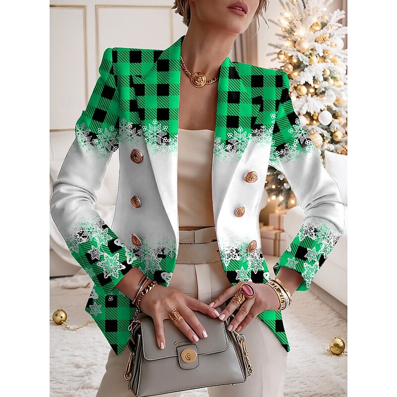 Women's Blazer Comfortable Breathable Buttons Print Fashion Casual Plaid Street Casual Daily Wear Double Breasted Regular Notch Lapel Regular Fit Long Sleeve Outerwear Red Blue Purple Fall Winter3