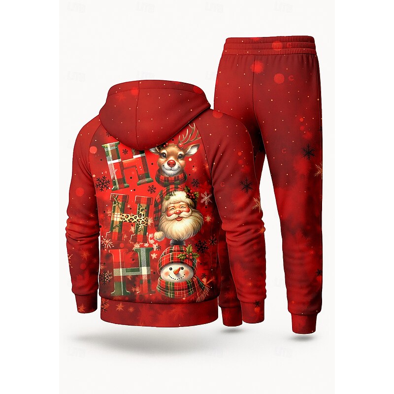 Christmas Men's Hoodie Tracksuit 2 Piece Tracksuit Drawstring Zip Up Letter Clothing Suit Fall Red Vocation Outdoor Travel Lightweight Fashion Long Sleeve Sport Activewear Stretchy Regular Fit2