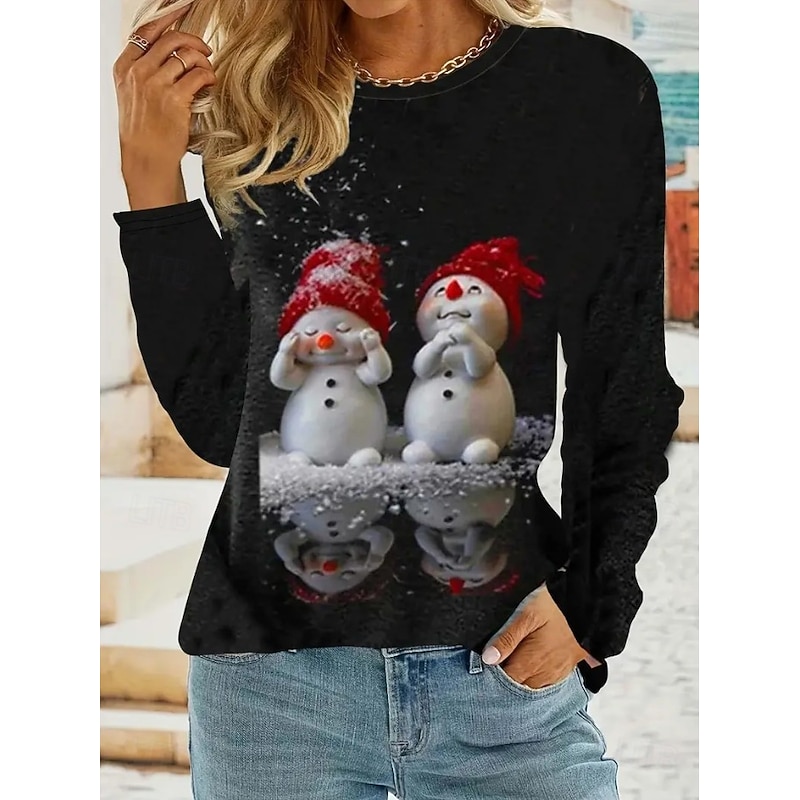 Christmas Women's T Shirt Graphic Animal Cat Vintage Fashion Stylish Long Sleeve Crew Neck Round Neck Regular Tops Daily Weekend Print Black Spring Fall Winter3