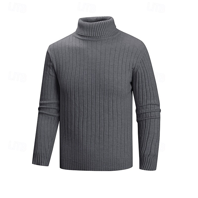 Men's Sweater Pullover Sweater Jumper Ribbed Knit Regular Tops Knitted Slim Fit Plain Turtleneck Knitwear Contemporary Casual Daily Wear Clothing Apparel Fall Black White M L XL4
