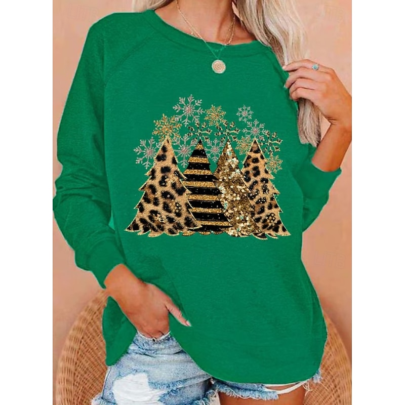 Women's Pullover Sweatshirt Graphic Christmas Tree Fashion Casual Long Sleeve Crew Neck Round Neck Regular Tops Street Dailywear Casual Print Black White Light Green Wine Blue Fall Winter3