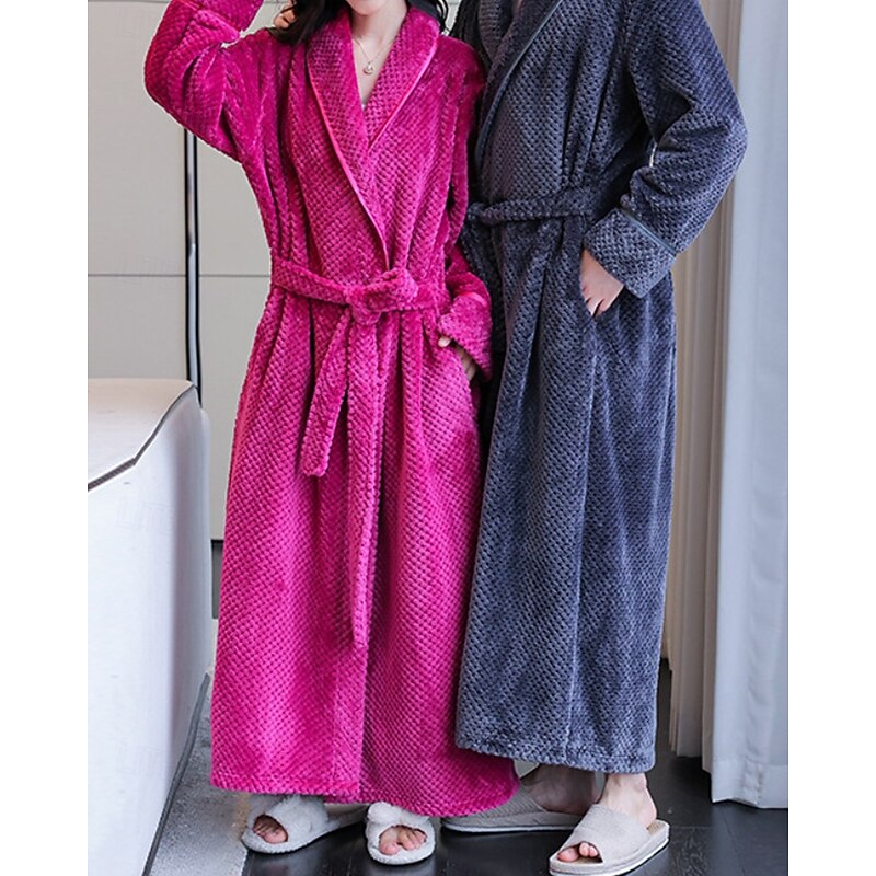 Women's Pajamas Robe Casual Pure Color Pocket Vacation Home Bed Long Sleeve V Neck Black White Wine Navy Blue Gray Fall Winter Tailored Fit