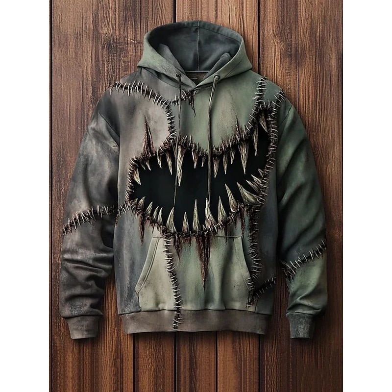 Halloween Men's Graphic Monster Hoodie Fashion Daily Hooded Vacation Party Streetwear Black / Green Printing Fall Winter Designer2