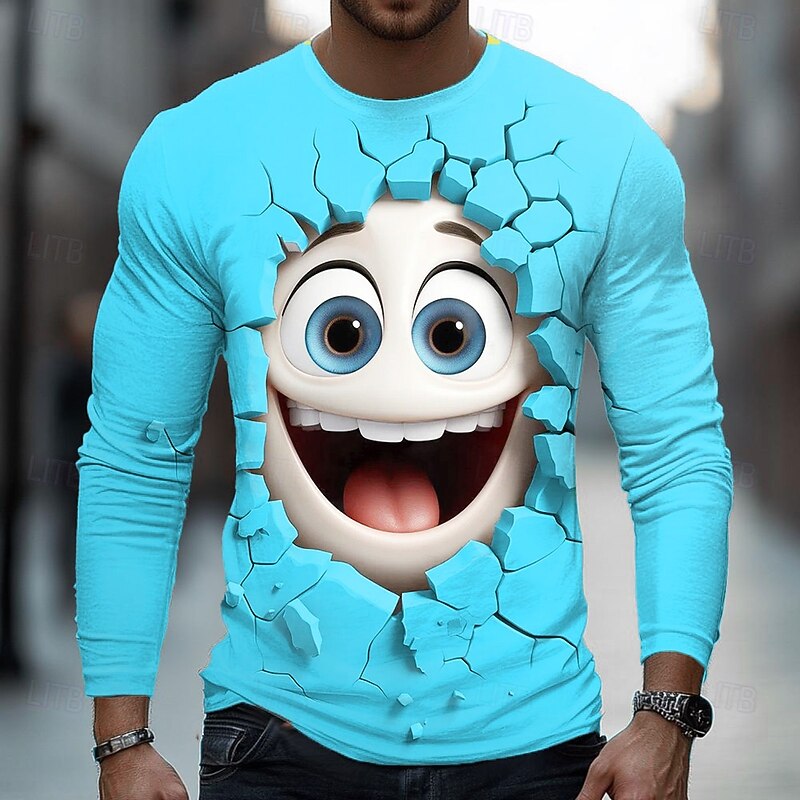Men's 3D Funny Emotes T Shirt Long Sleeve T shirt 3D Print Crew Neck Shirt Fashion Exaggerated Street Daily Black Yellow Blue Summer Spring Fall Clothing Apparel S M L XL XXL XXXL2