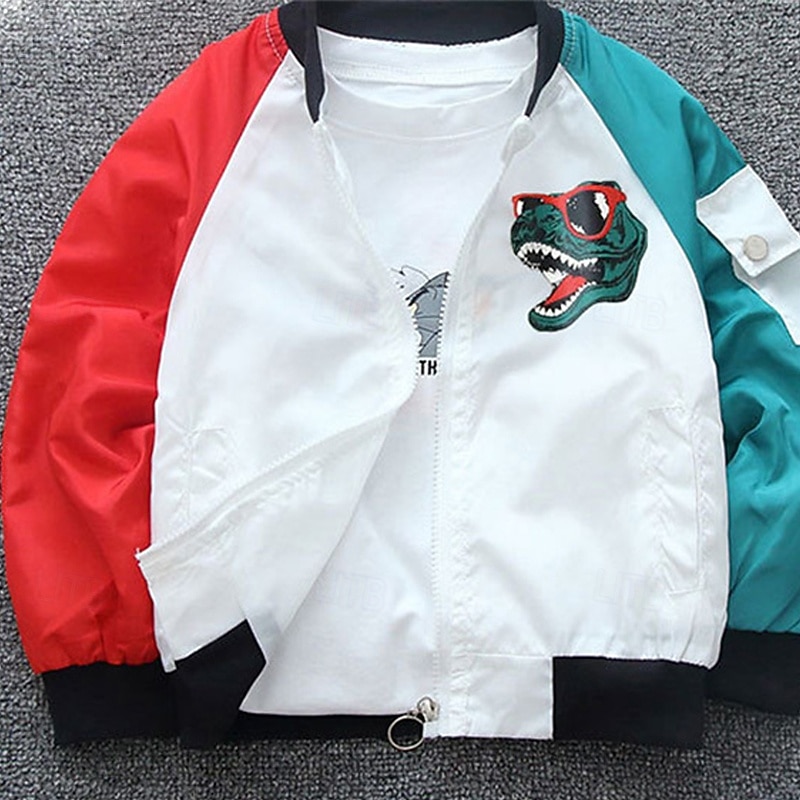 Kids Unisex Baseball Jackets Outerwear Color Block Long Sleeve Zipper Lightweight Comfort Soft Coat Outdoor Fashion Daily Black Green Spring Fall 4 years+3