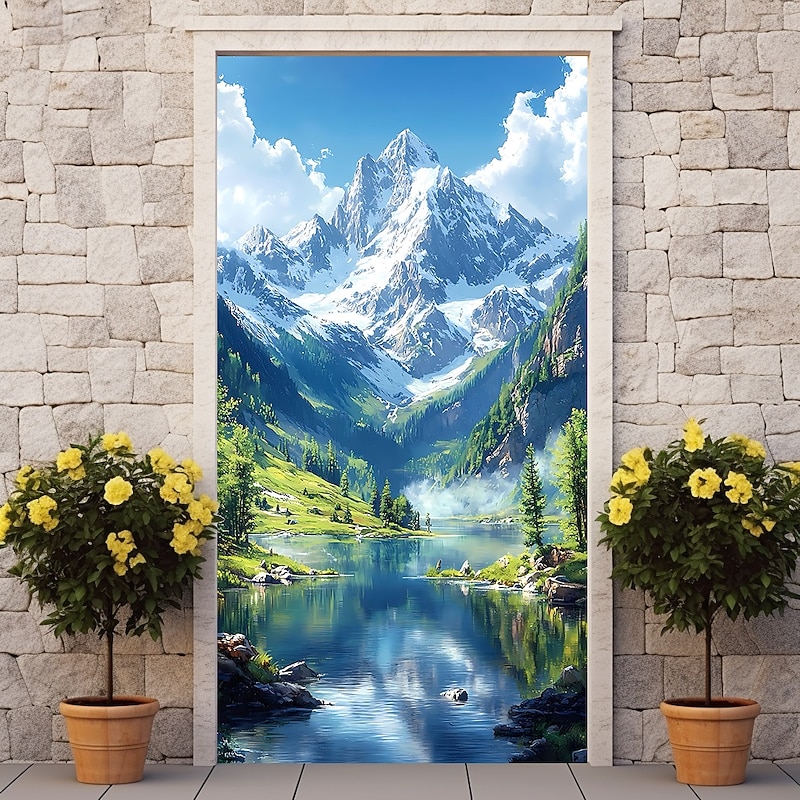 Door Cover Outdoor Banners Landscape Mountains 3D Scenic Bedroom Living Room Front Door Home Decor3
