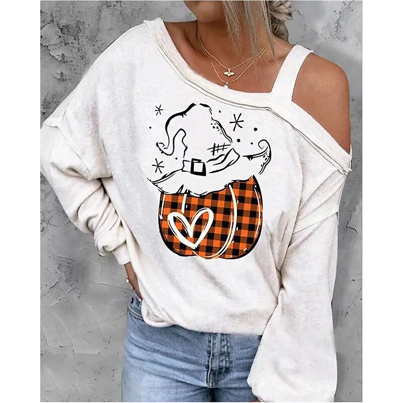 Women's Pullover Sweatshirt Graphic Skull Pumpkin Active Fashion Streetwear Long Sleeve Crew Neck Regular Tops Street Dailywear Casual Print Black White Yellow Pink Red Fall3