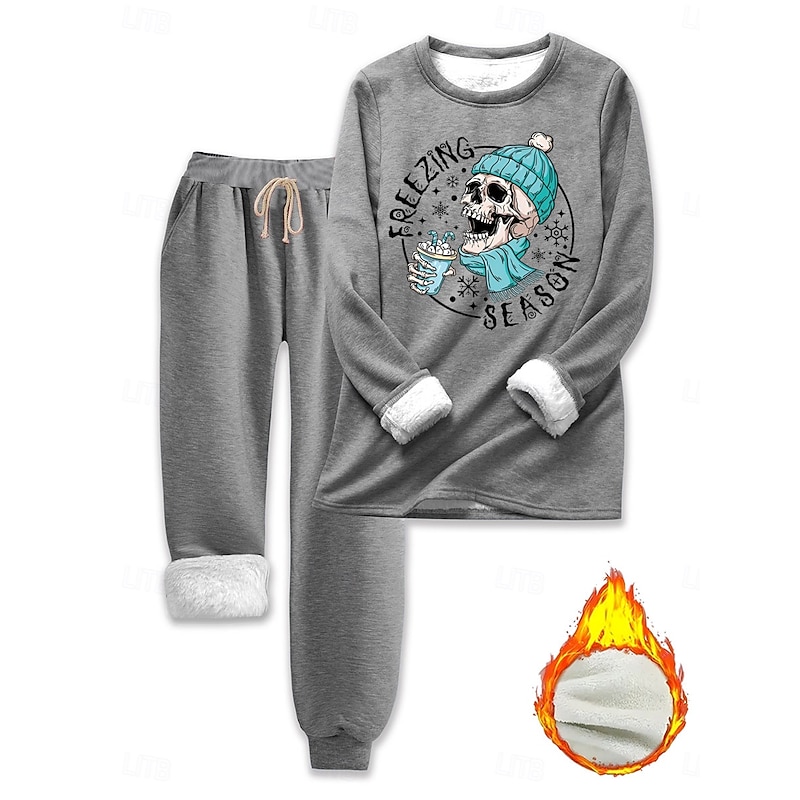 Women's Elegant Warm Fashion Two Piece Sets Tracksuit Pants Sets Long Sleeve Bishop Sleeve Crew Neck Graphic Letter Print Outdoor Vacation Daily Black Pink Dark Pink Fall Regular Fit4