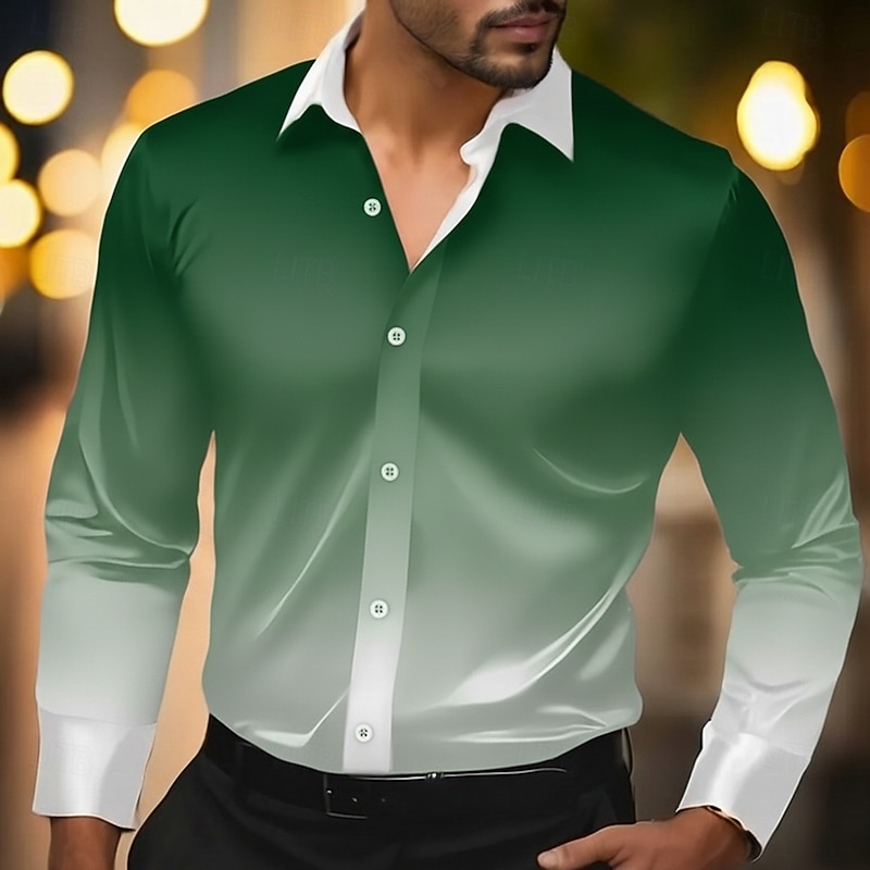 Men's Gradient Color Shirt Satin Shirt Dress Shirt Long Sleeve Vintage Retro Vacation Dailywear Summer Spring Fall Turndown 3D Print Button Up Shirts Blue Purple Gold Green Gray3