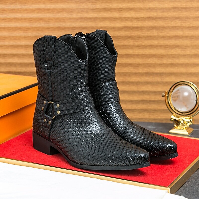 Men's Black Crocodile Patterned Boots – Edgy and Fashionable Design, Ideal for Rock and Roll Events and Night Out Fashion3