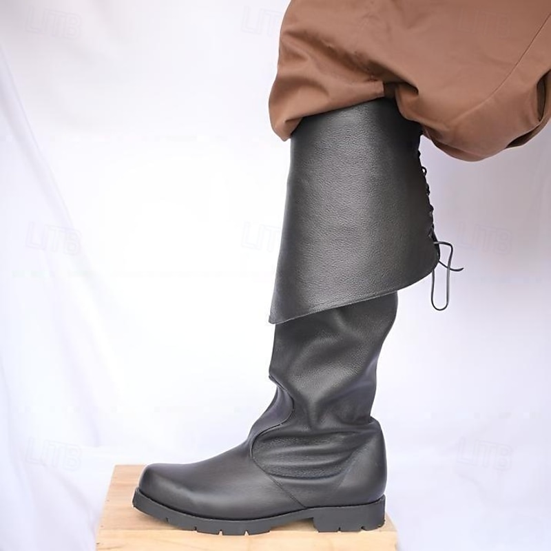 Medieval Renaissance Shoes Knee High Boots Flat Jazz Boots Pirate Viking Crusader Fancy Dress Men's Unisex Celtic Pirate Halloween Masquerade Performance Party & Evening LARP Adults' Shoes