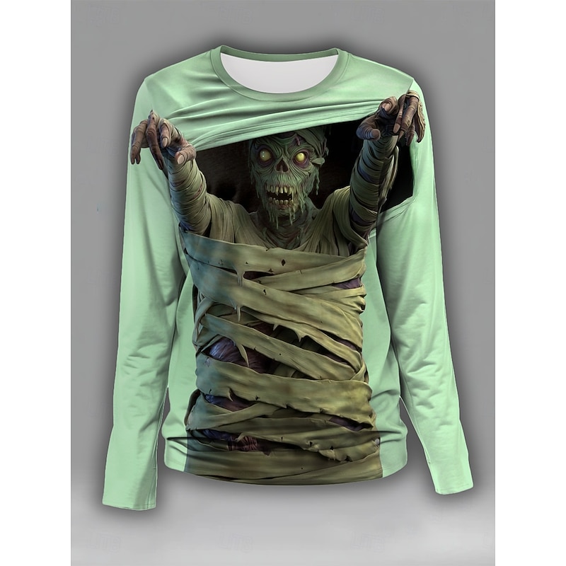 Halloween Women's T Shirt Graphic Skull Vintage Fashion Stylish Long Sleeve Crew Neck Round Neck Regular Tops Daily Weekend Print Yellow Blue Purple Green Summer Spring Fall