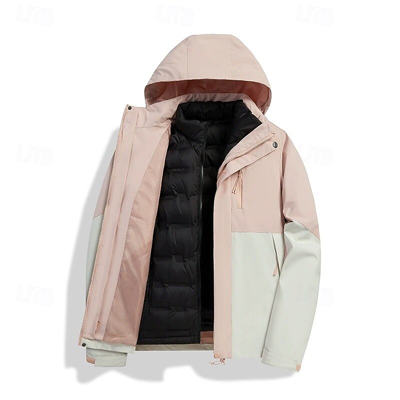 Women's 3-in-1 Waterproof Down Jacket Windproof Comfortable Zipper Pocket Casual Color Block Outdoor Vacation Street Daily Wear Zipper Short Hooded Regular Fit Long Sleeve Outerwear Light Pink Light4