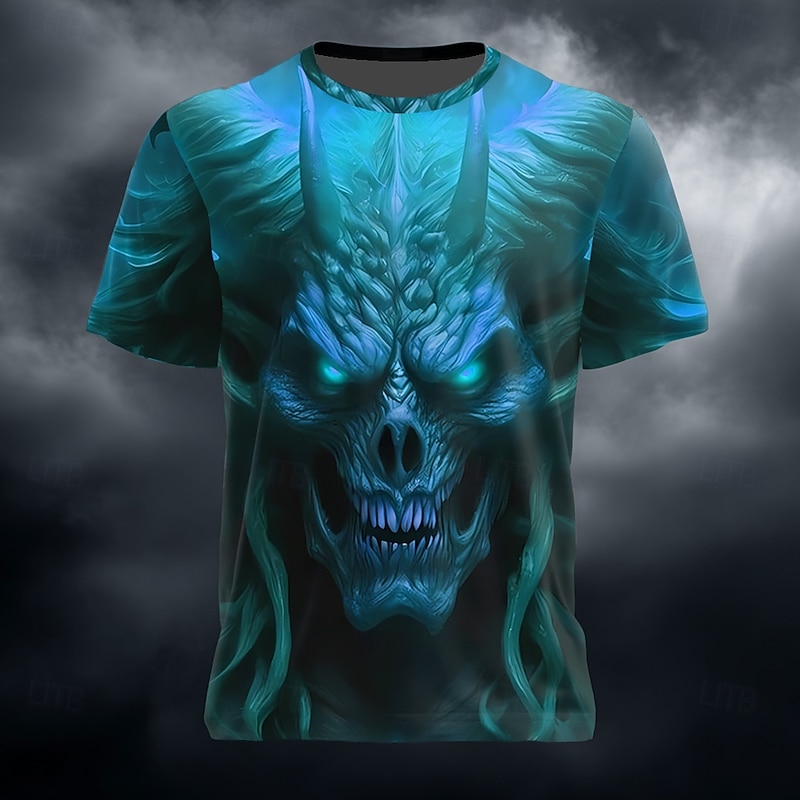 Halloween Men's Optical Illusion 3D Devil T Shirt Short Sleeve T shirt 3D Print Crew Neck Shirt Exaggerated Designer Horror Party Street Holiday Blue Orange Green Summer Spring All Seasons Clothing2