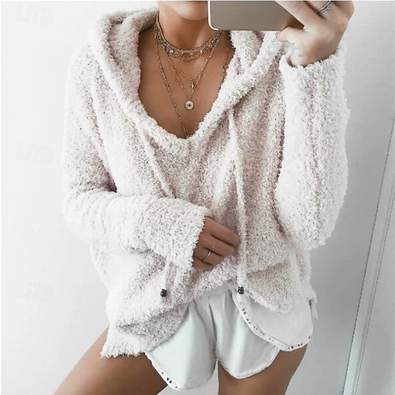 Women's Pullover Hoodie Sweatshirt Plain Casual Long Sleeve Hooded Regular Tops Street Dailywear White Pink Blue Purple Brown Fall Winter2