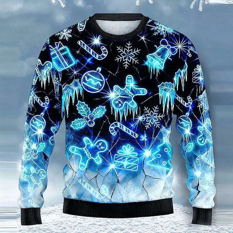 Christmas Men's Christmas Bell Snowflake Pullover Sweater Jumper Knitwear Crewneck Casual Vacation Daily Festival 3D Print Keep Warm Long Sleeve Spring Fall Winter Red Blue Purple
