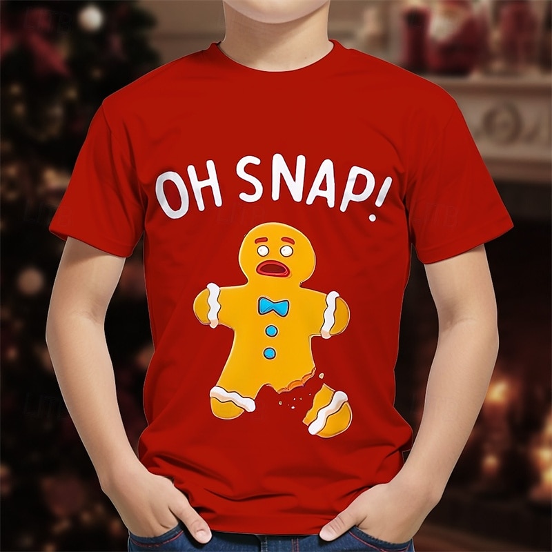 Christmas Boys' 3D Graphic Gingerbread T shirt Tee Short Sleeve Summer Spring Fashion Basic Kids 4-12 Years Crew Neck Outdoor Casual Daily Regular Fit