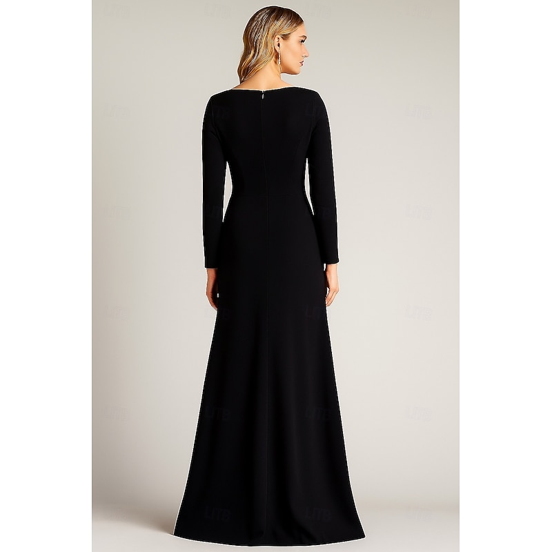 A-Line Evening Gown Elegant Formal Dress Formal Wedding Floor Length Long Sleeve V Neck Belt / Sash Stretch Crepe with Pleats 20253