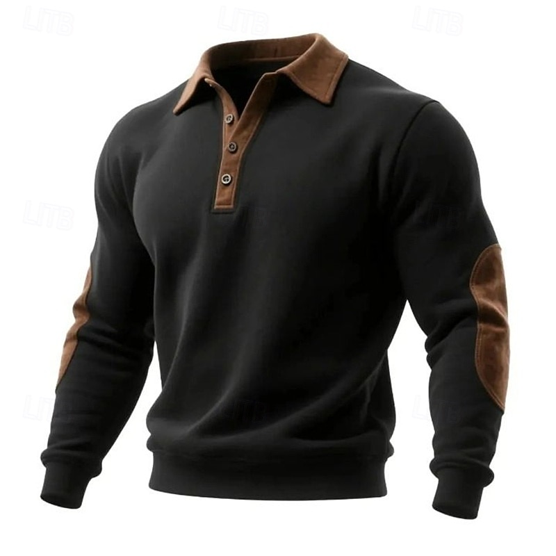 Men's Sweatshirt Pullover Hoodie Sweatshirt Pullover Button Up Hoodie Black Khaki Lapel Plain Patchwork Color Block Sports & Outdoor Casual Daily Streetwear Cool Sportswear Fall Spring &  Fall2