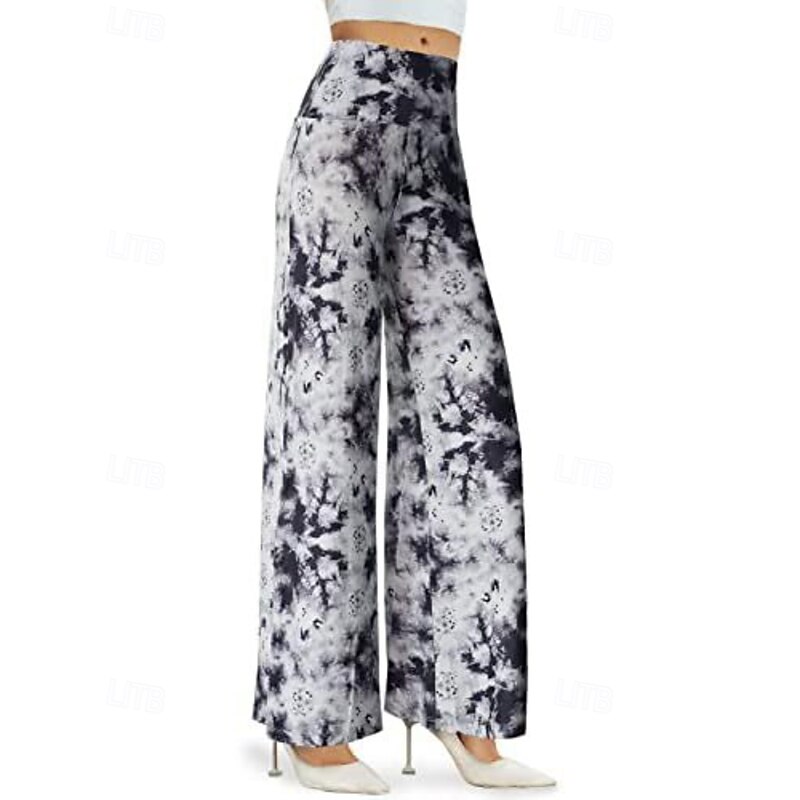 Women's Culottes Wide Leg Chinos Streetwear Casual Full Length Medium Waist Floral Elastic Waist Printing Comfortable Micro-elastic Outdoor Vacation Daily Magenta Ash Brown black Black Fall Winter4